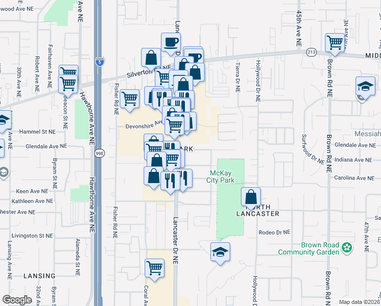 map of restaurants, bars, coffee shops, grocery stores, and more near 2990 Oregon 213 in Salem