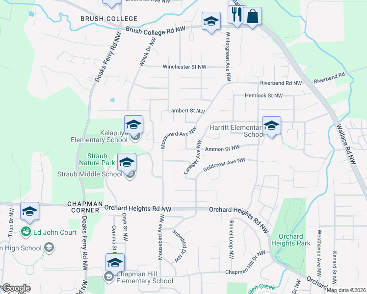 map of restaurants, bars, coffee shops, grocery stores, and more near 2118 Cerise Avenue Northwest in Salem