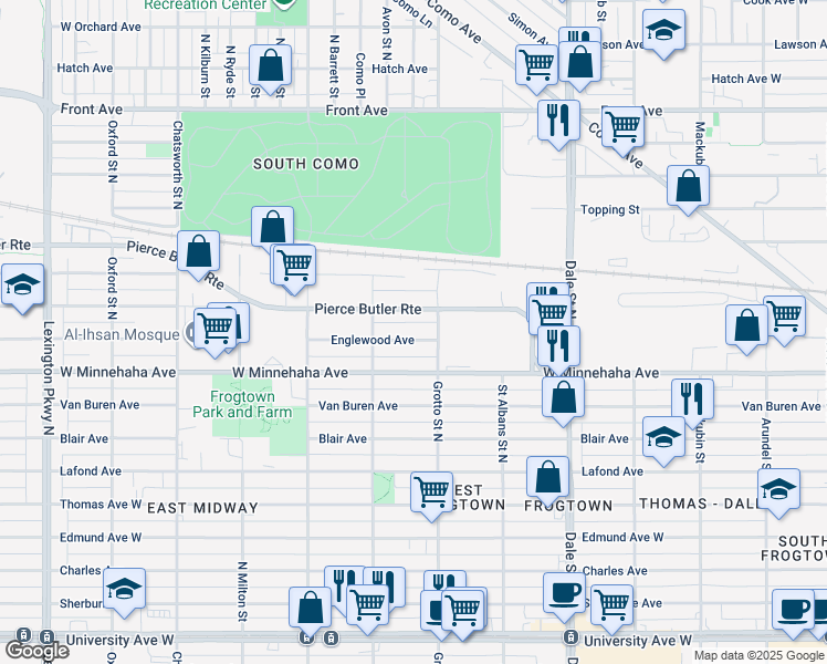 map of restaurants, bars, coffee shops, grocery stores, and more near 749 West Englewood Avenue in Saint Paul