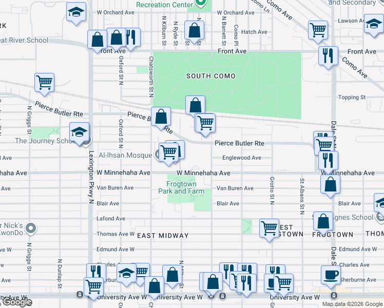 map of restaurants, bars, coffee shops, grocery stores, and more near 750 N Milton St in St Paul