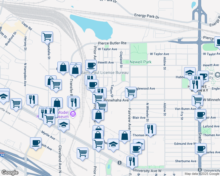 map of restaurants, bars, coffee shops, grocery stores, and more near 761 Tatum Street in Saint Paul