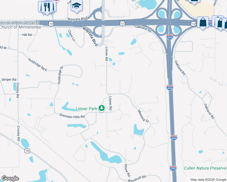 map of restaurants, bars, coffee shops, grocery stores, and more near 2012 Meeting Street in Wayzata