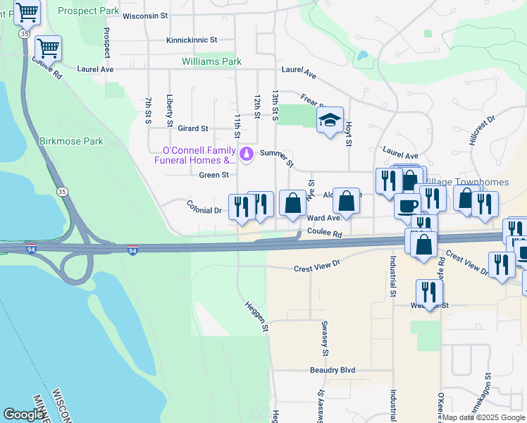 map of restaurants, bars, coffee shops, grocery stores, and more near 637 13th Street in Hudson