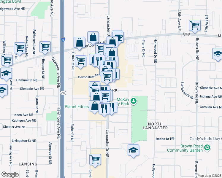 map of restaurants, bars, coffee shops, grocery stores, and more near 2930 Oregon 213 in Salem