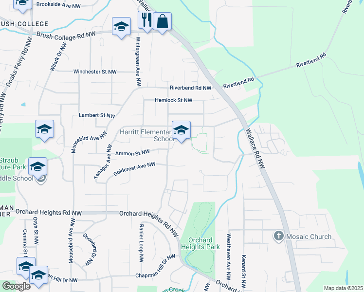map of restaurants, bars, coffee shops, grocery stores, and more near 2112 Linwood Street Northwest in Salem