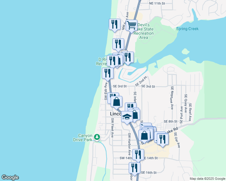 map of restaurants, bars, coffee shops, grocery stores, and more near 412 U.S. 101 in Lincoln City