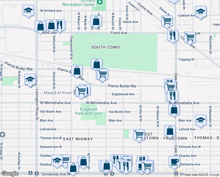 map of restaurants, bars, coffee shops, grocery stores, and more near 846 West Pierce Butler Route in Saint Paul