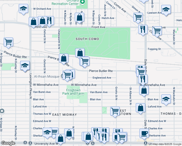 map of restaurants, bars, coffee shops, grocery stores, and more near 758 Victoria Street in Saint Paul