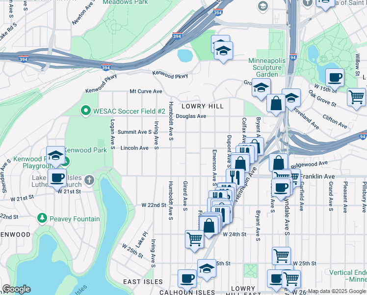 map of restaurants, bars, coffee shops, grocery stores, and more near 1903 Girard Avenue South in Minneapolis