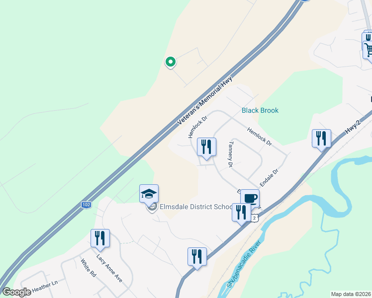 map of restaurants, bars, coffee shops, grocery stores, and more near 8 West Court in Elmsdale