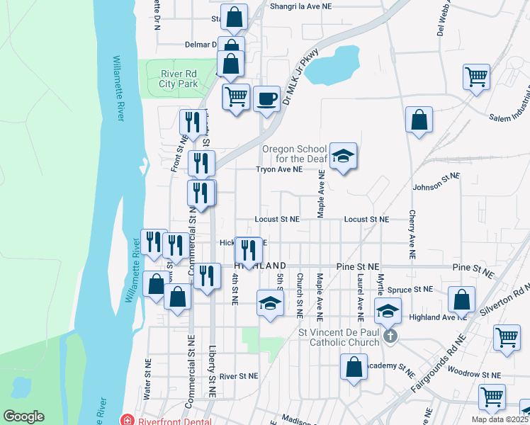 map of restaurants, bars, coffee shops, grocery stores, and more near in Salem