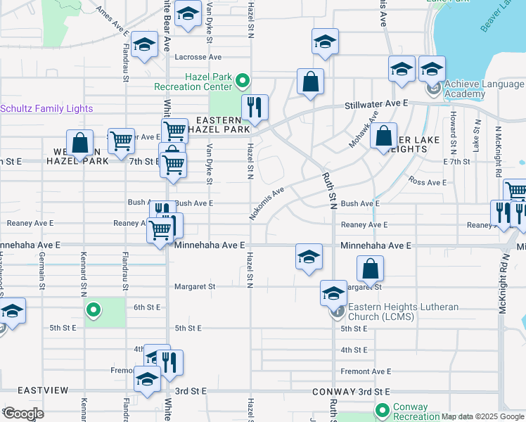 map of restaurants, bars, coffee shops, grocery stores, and more near 1911 Reaney Avenue East in Saint Paul