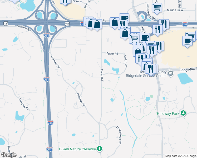 map of restaurants, bars, coffee shops, grocery stores, and more near 13705 Wood Lane in Minnetonka