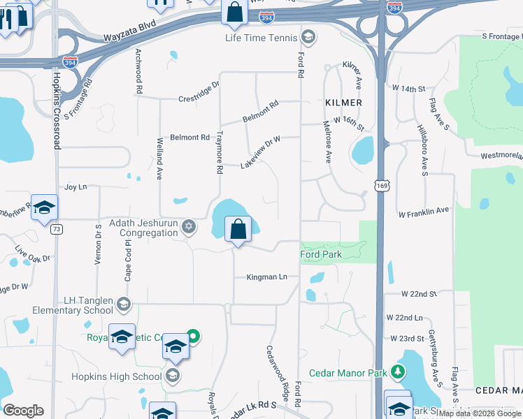 map of restaurants, bars, coffee shops, grocery stores, and more near 1916 Yorkshire Avenue South in Hopkins