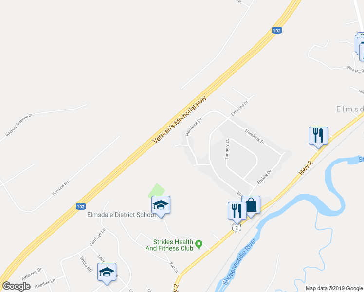 map of restaurants, bars, coffee shops, grocery stores, and more near West Court in Elmsdale