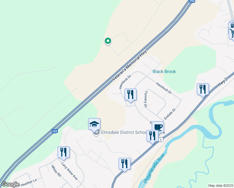 map of restaurants, bars, coffee shops, grocery stores, and more near West Court in Elmsdale