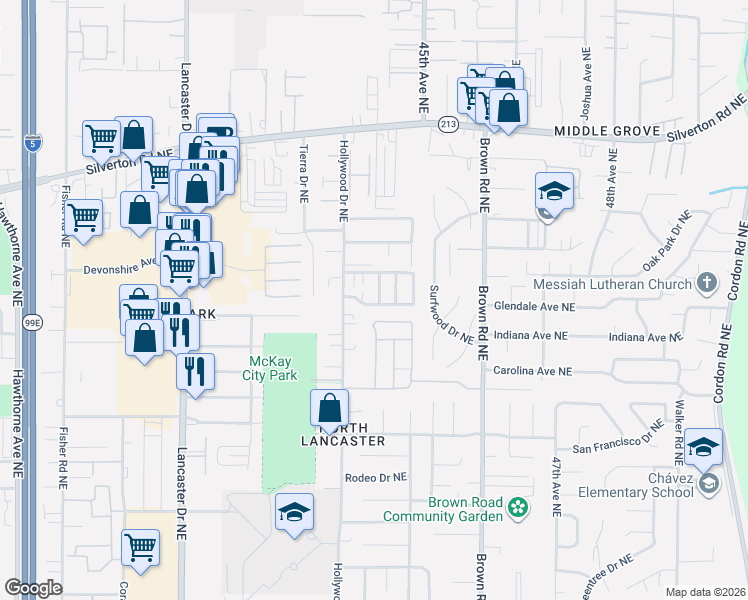 map of restaurants, bars, coffee shops, grocery stores, and more near 2970 Hollywood Drive Northeast in Salem