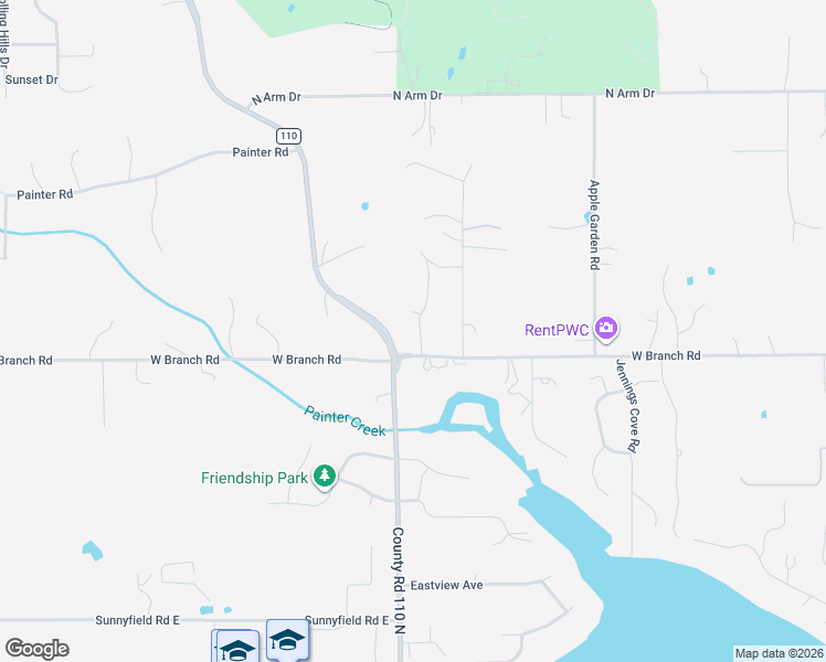 map of restaurants, bars, coffee shops, grocery stores, and more near 5540 West Branch Road in Minnetrista