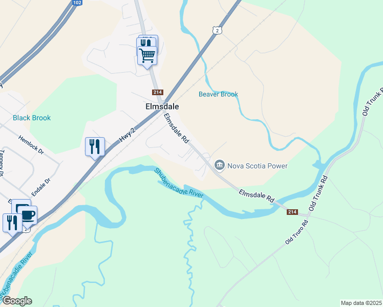 map of restaurants, bars, coffee shops, grocery stores, and more near 90 Elmsdale Road in Elmsdale