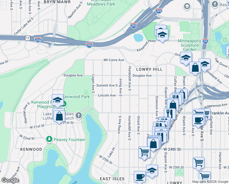 map of restaurants, bars, coffee shops, grocery stores, and more near 1790 Irving Avenue South in Minneapolis