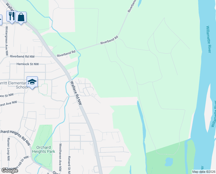 map of restaurants, bars, coffee shops, grocery stores, and more near 2060 Wallace Road Northwest in Salem
