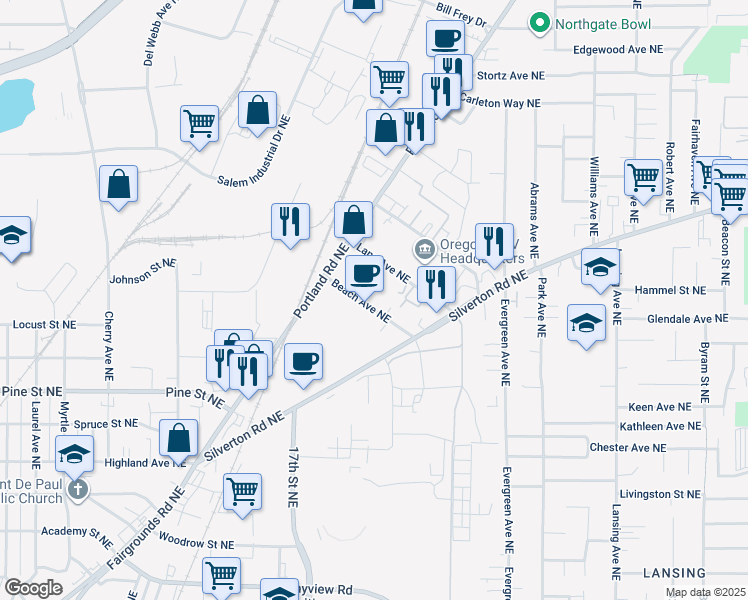 map of restaurants, bars, coffee shops, grocery stores, and more near in Salem