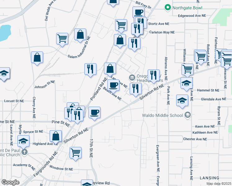 map of restaurants, bars, coffee shops, grocery stores, and more near in Salem