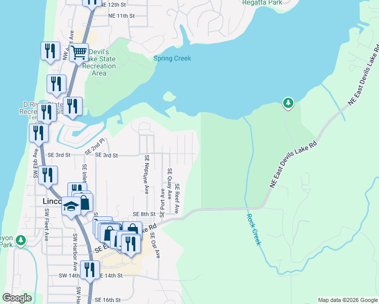 map of restaurants, bars, coffee shops, grocery stores, and more near 230 Southeast Tide Avenue in Lincoln City