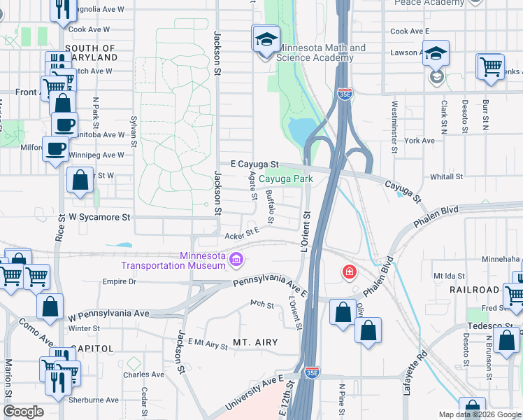 map of restaurants, bars, coffee shops, grocery stores, and more near 173 Genesee Street in Saint Paul