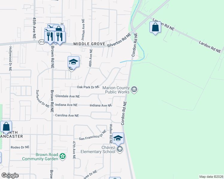 map of restaurants, bars, coffee shops, grocery stores, and more near 3046 Mooreland Avenue Northeast in Salem