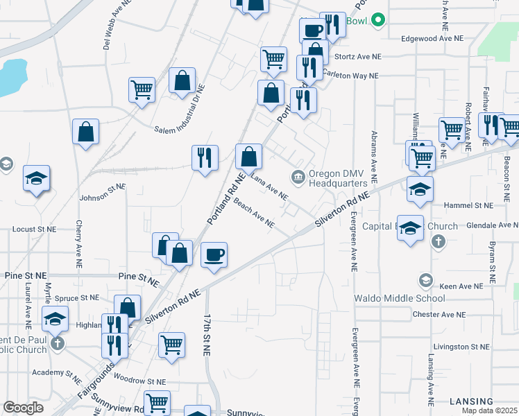 map of restaurants, bars, coffee shops, grocery stores, and more near in Salem