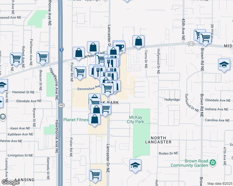 map of restaurants, bars, coffee shops, grocery stores, and more near 4124 Devonshire Court Northeast in Salem