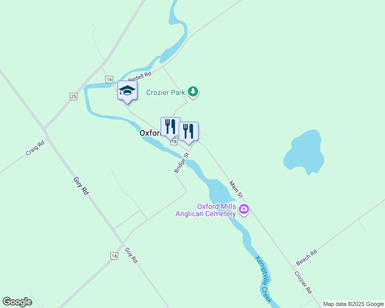 map of restaurants, bars, coffee shops, grocery stores, and more near 10 Bridge Street in Kemptville