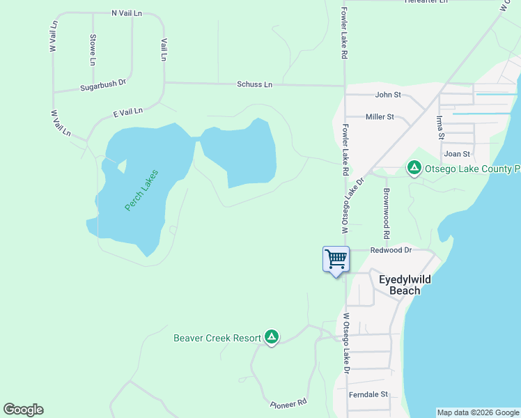 map of restaurants, bars, coffee shops, grocery stores, and more near 2188-2192 South Perch Lake Drive in Gaylord