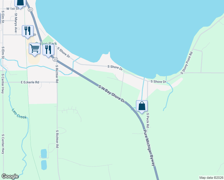 map of restaurants, bars, coffee shops, grocery stores, and more near 601-1229 South West-Bay Shore Drive in Suttons Bay