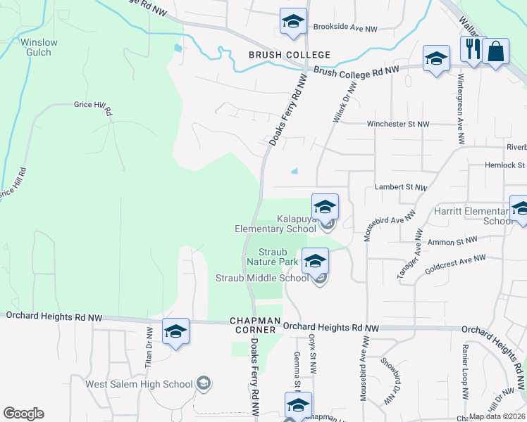 map of restaurants, bars, coffee shops, grocery stores, and more near 2197 Doaks Ferry Road Northwest in Salem