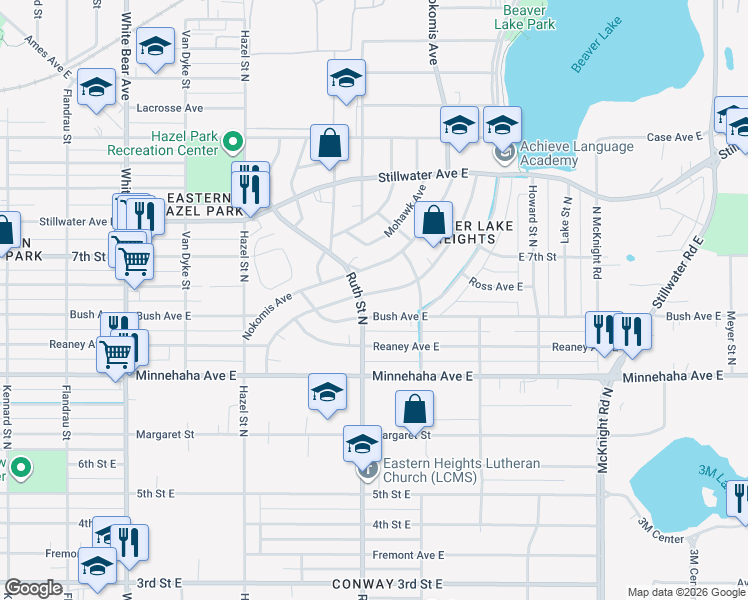 map of restaurants, bars, coffee shops, grocery stores, and more near 2026 Nortonia Avenue in Saint Paul