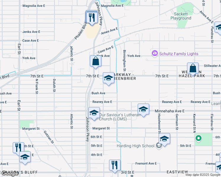 map of restaurants, bars, coffee shops, grocery stores, and more near 1383 Ross Avenue in Saint Paul