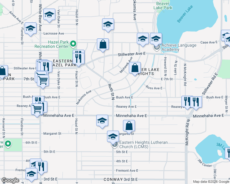 map of restaurants, bars, coffee shops, grocery stores, and more near 2026 Nortonia Avenue in Saint Paul