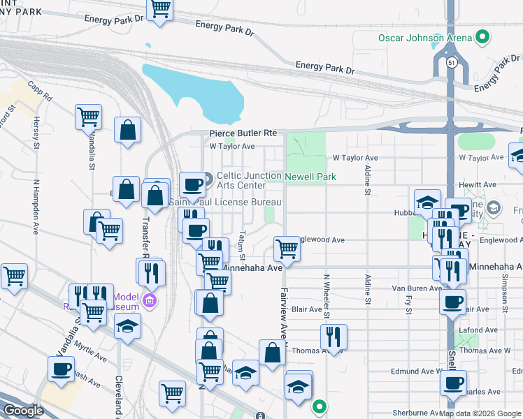 map of restaurants, bars, coffee shops, grocery stores, and more near 797 Clayland Street in Saint Paul