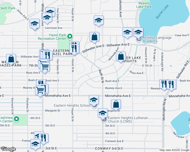 map of restaurants, bars, coffee shops, grocery stores, and more near 2001 Nortonia Avenue in Saint Paul