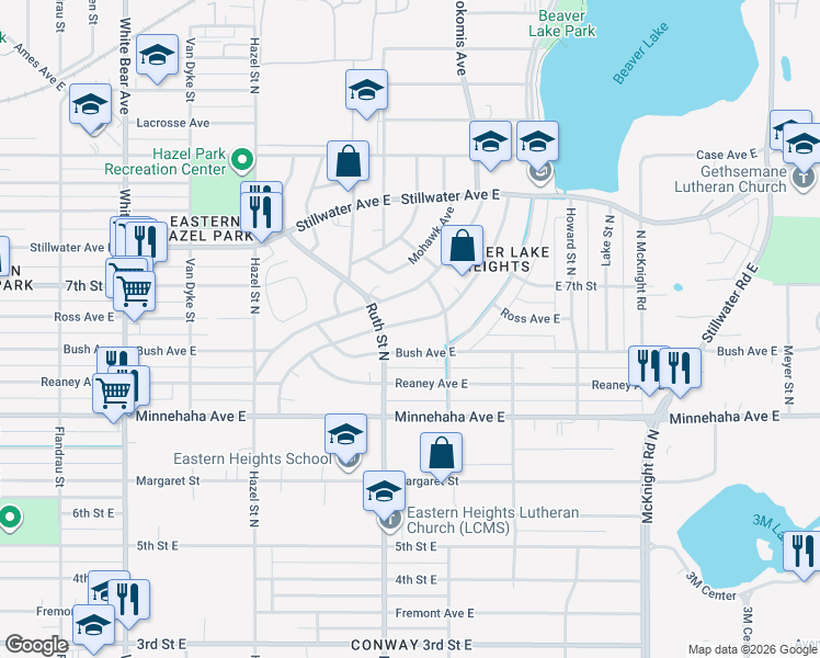 map of restaurants, bars, coffee shops, grocery stores, and more near 2046 Nortonia Avenue in Saint Paul