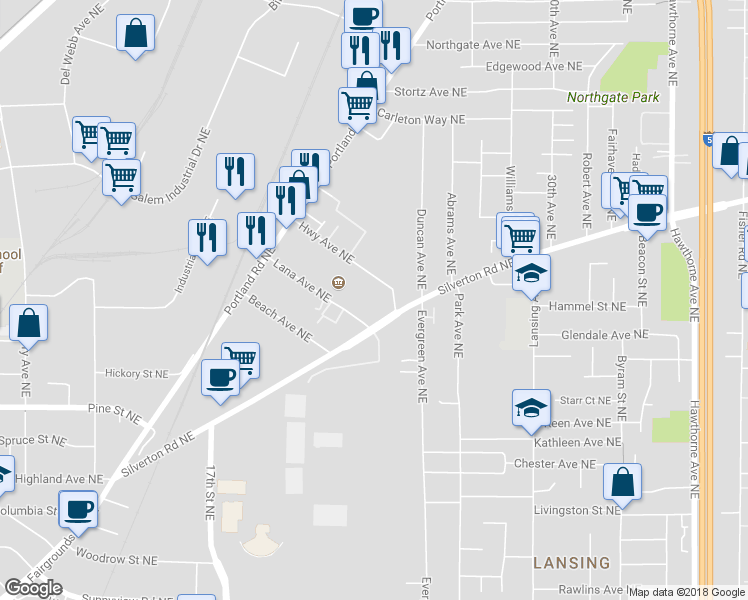map of restaurants, bars, coffee shops, grocery stores, and more near 2016 Highway Avenue Northeast in Salem