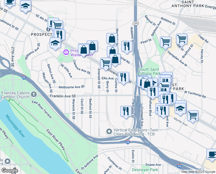 map of restaurants, bars, coffee shops, grocery stores, and more near 890 Cromwell Avenue in Saint Paul