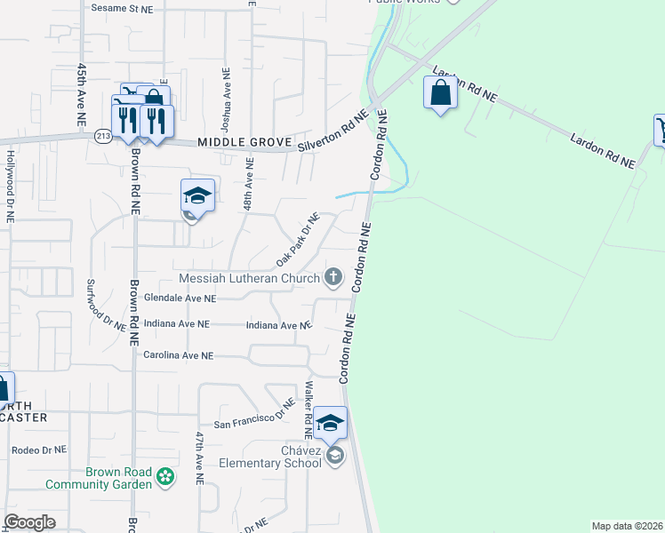 map of restaurants, bars, coffee shops, grocery stores, and more near 4959 Grassland Court Northeast in Salem