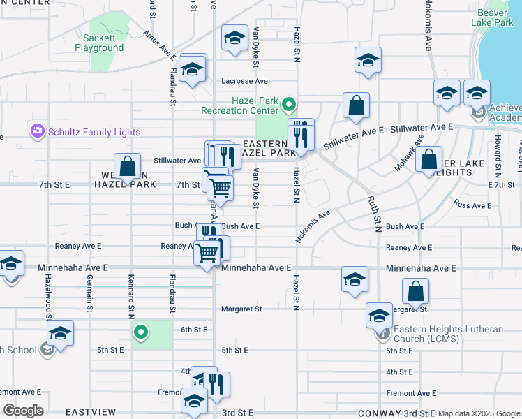map of restaurants, bars, coffee shops, grocery stores, and more near 1844 Ross Avenue East in Saint Paul