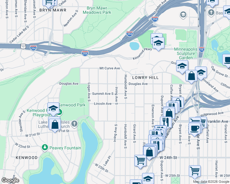 map of restaurants, bars, coffee shops, grocery stores, and more near 1790 Irving Avenue South in Minneapolis