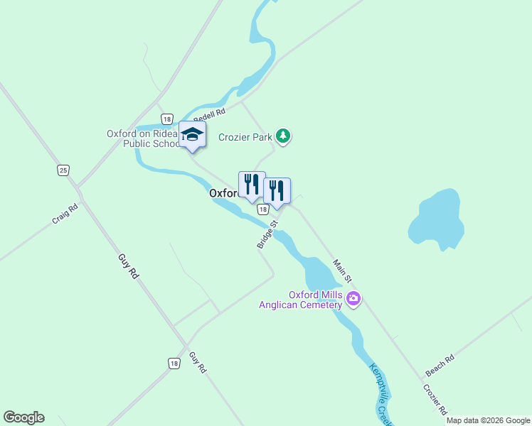 map of restaurants, bars, coffee shops, grocery stores, and more near 9 Water Street in Oxford Mills
