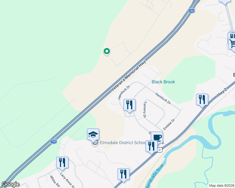 map of restaurants, bars, coffee shops, grocery stores, and more near 136 Hemlock Drive in Elmsdale