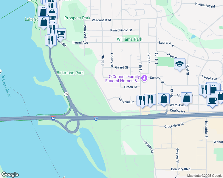 map of restaurants, bars, coffee shops, grocery stores, and more near 724 Green Street in Hudson